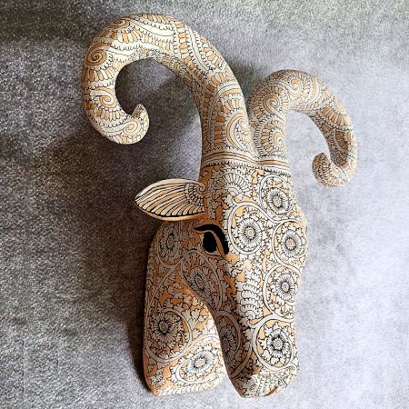Floral Ram Head Handcrafted Wooden Wall Art